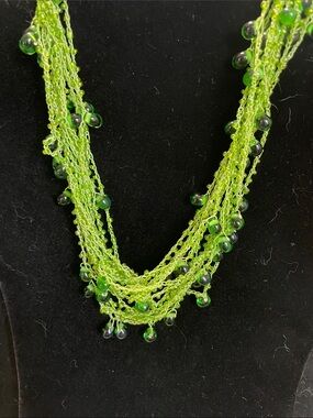 Summer - Multi-Strand Green Bead Crochet Necklace